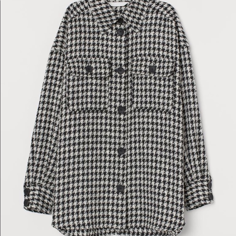 H&M Houndstooth Cotton-Blend Shirt Jacket